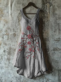 Vintage Celtic Knot With Cherry Blossoms Pattern Linen Tank Dress