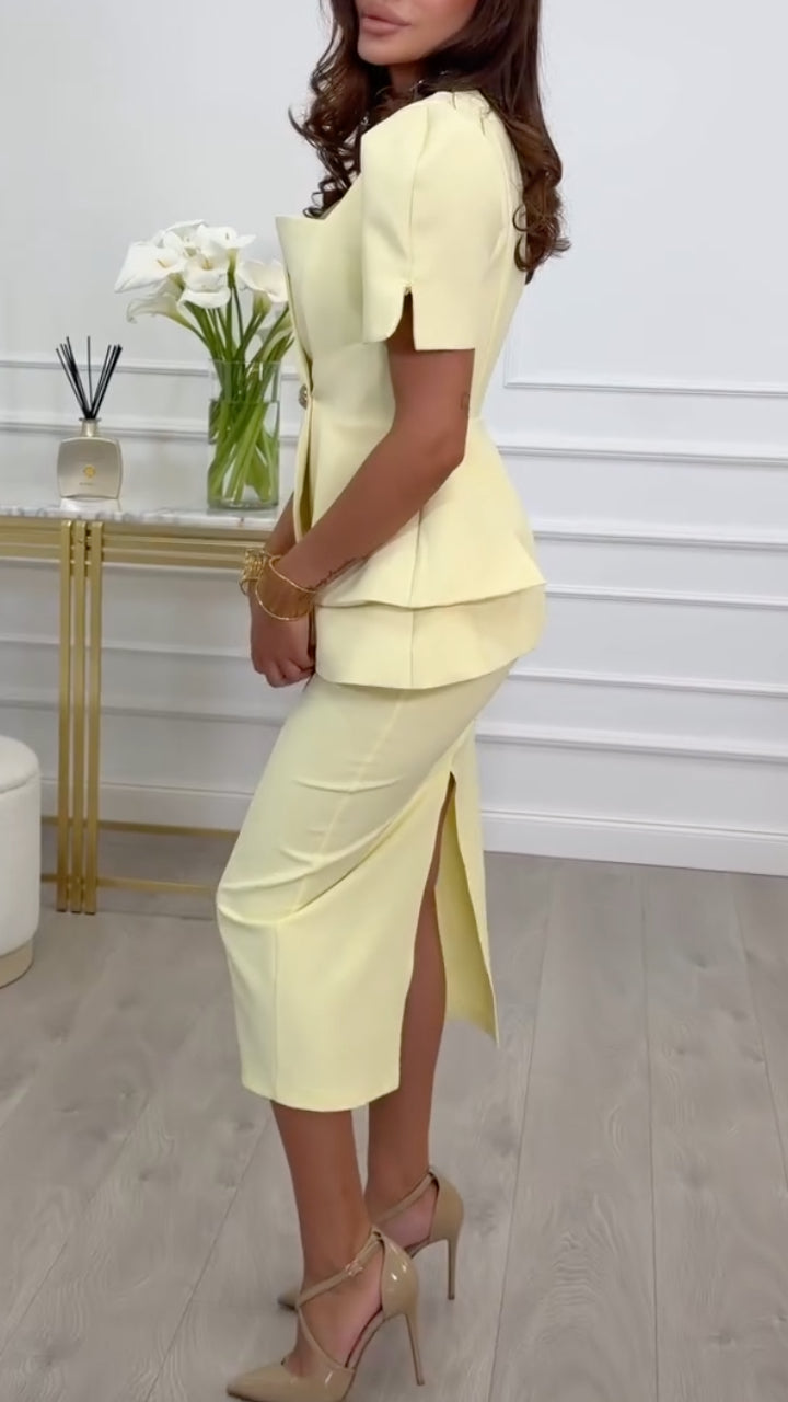 Peplum Blazer Top & Pencil Skirt Set
