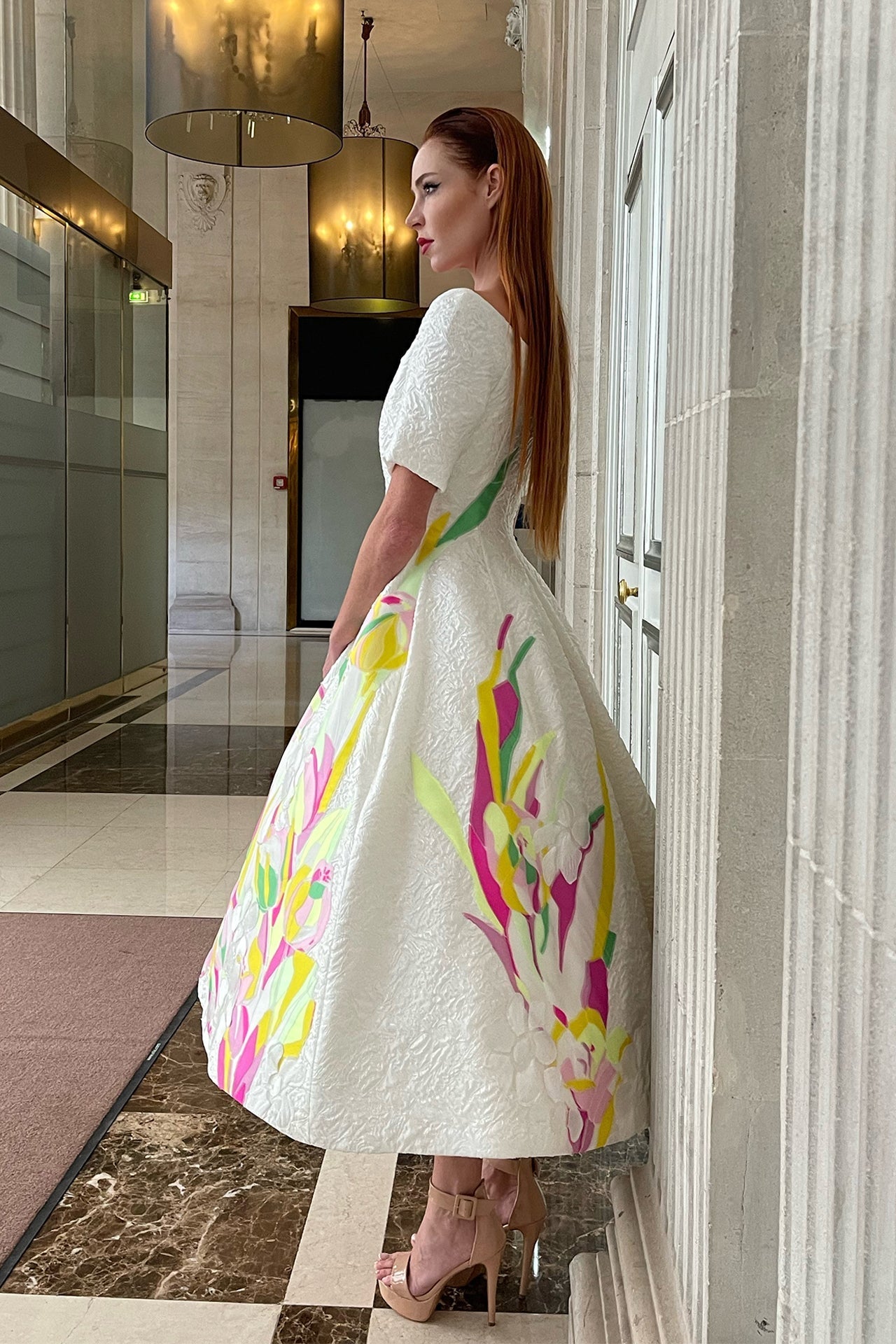 Printed organdie midi dress