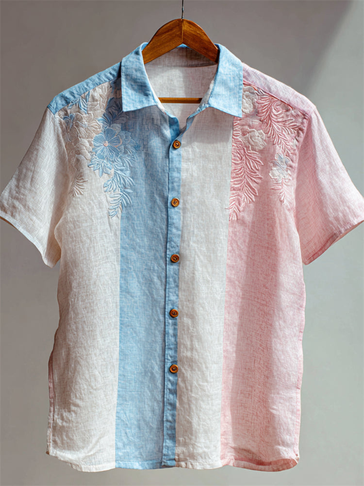 Classy Floral Trans Flag Colorblock Linen Shirt