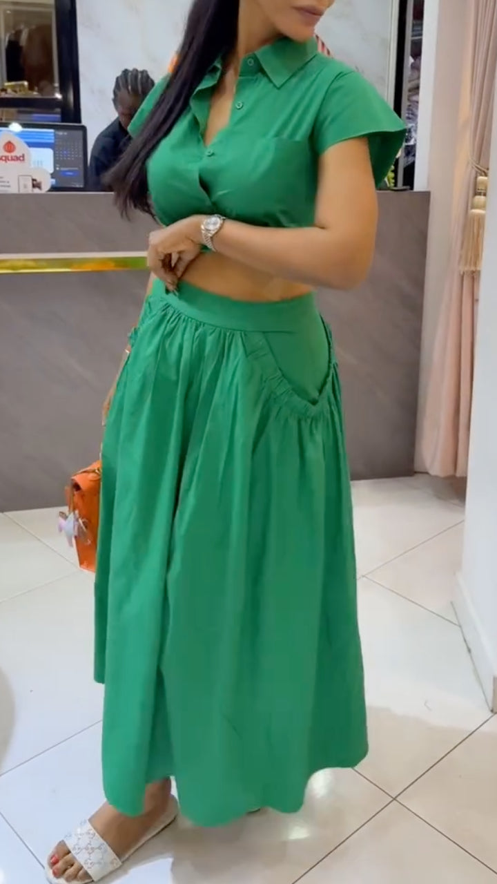 Short Shirt + Large Pocket A-Line Skirt Set