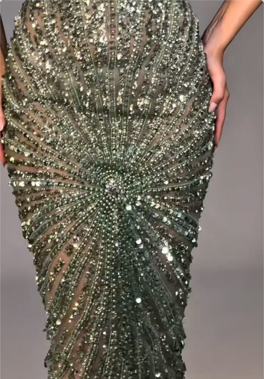 Sage Green Sequin Maxi Dress with Spaghetti Strap Square Neck & Starburst Beading