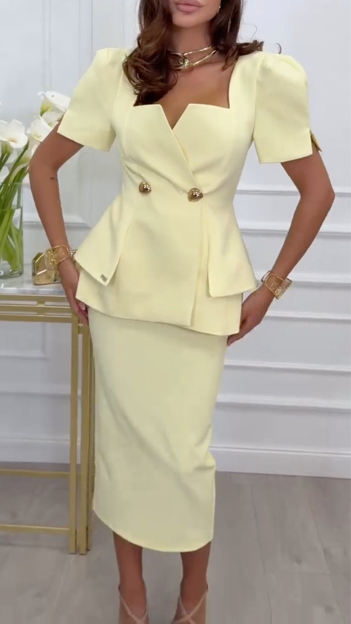Peplum Blazer Top & Pencil Skirt Set
