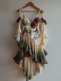 Retro Elegant Music Theme Irregular Stitching Dress dd94