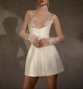 Charming Long Lace Sleeves A-line High Neck Mini Wedding Dress