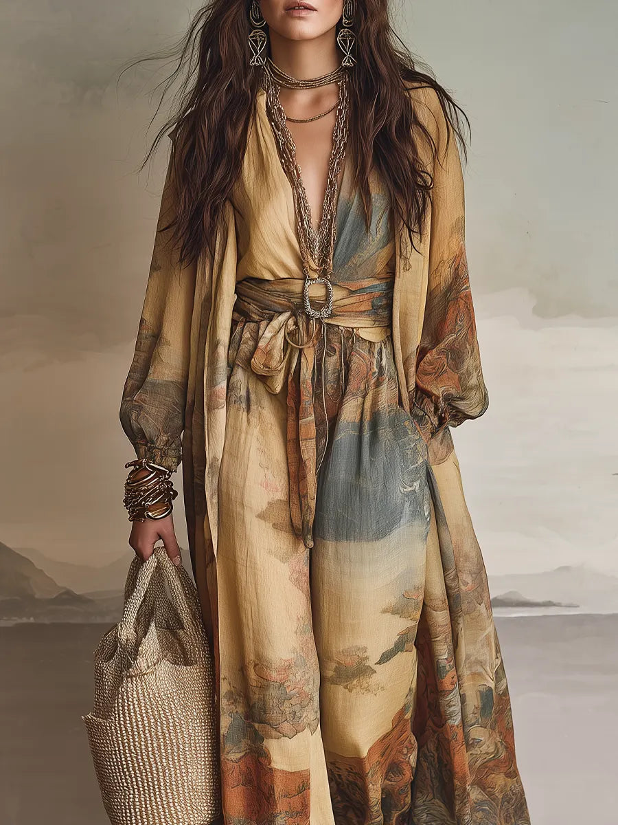 Art-Inspired  With Belted Waist ¨C Effortless Luxury Style Wide-Leg Jumpsuit