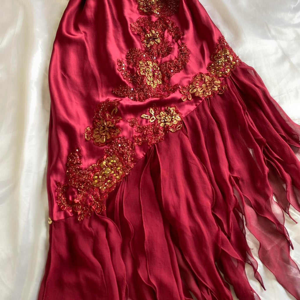 Women's Burgundy and Gold Dress