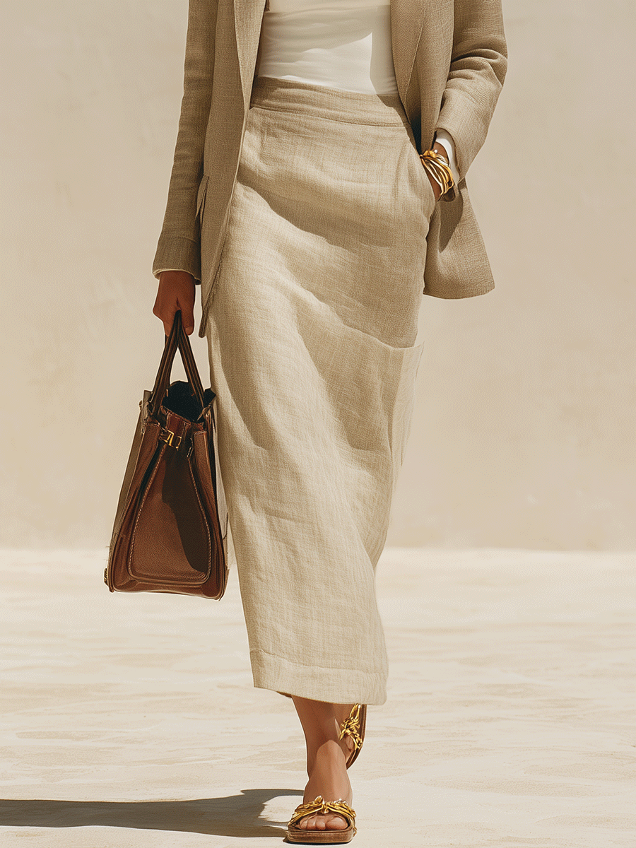 Effortless Chic Linen Notch-Lapel Single-Breasted Khaki Blazer
