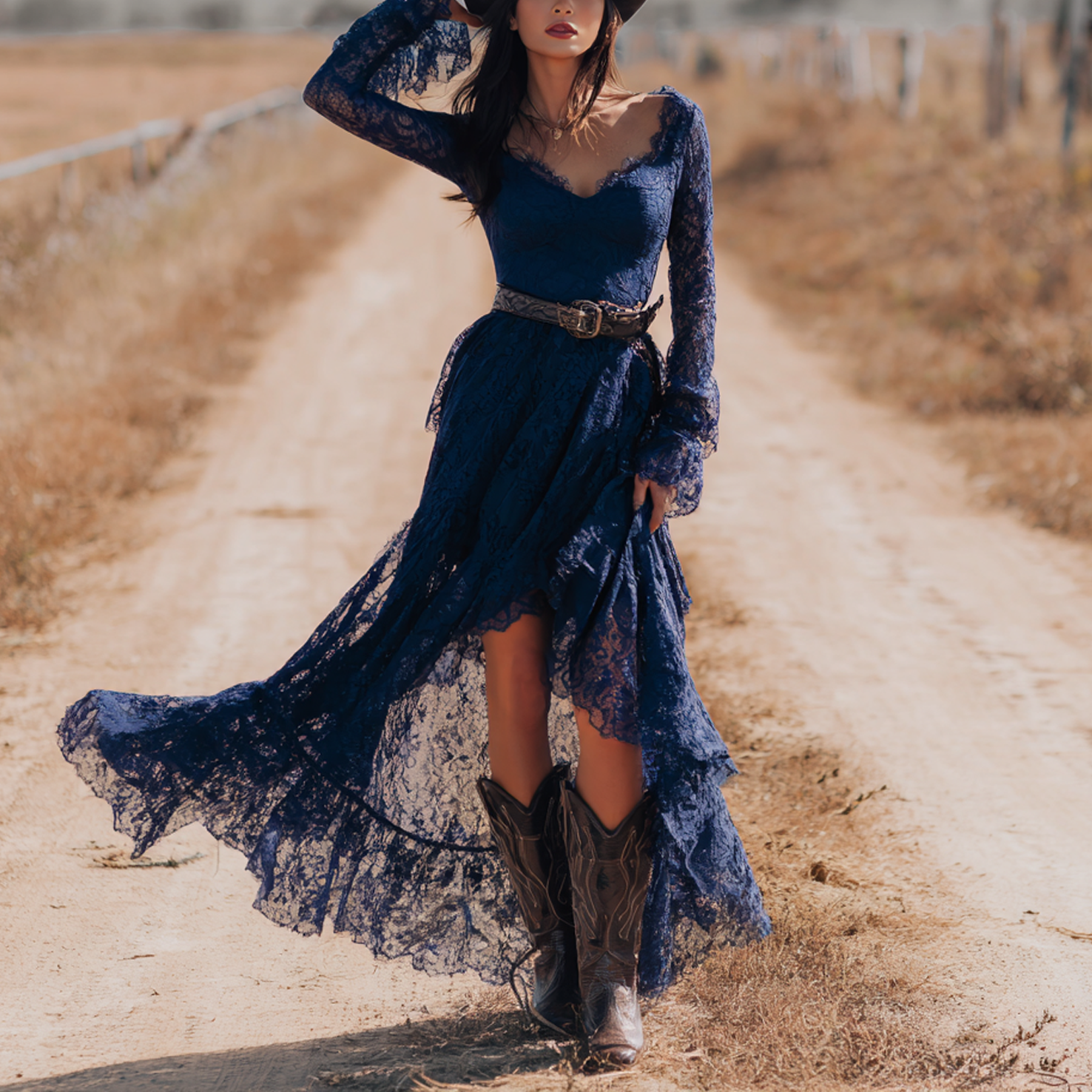 Women's Vintage Elegant Blue Lace Dress
