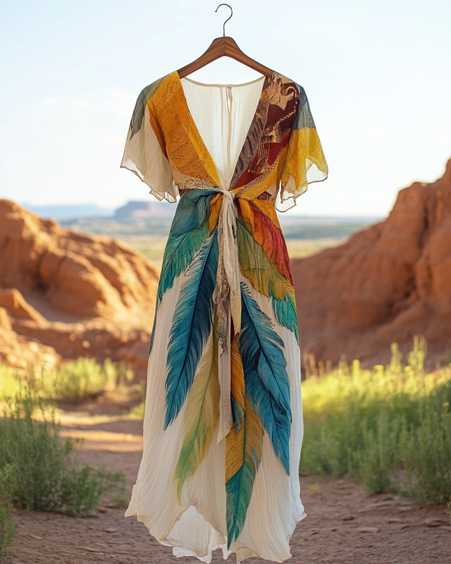 Summer vacation bohemian hand embroidered chiffon dress 29f3