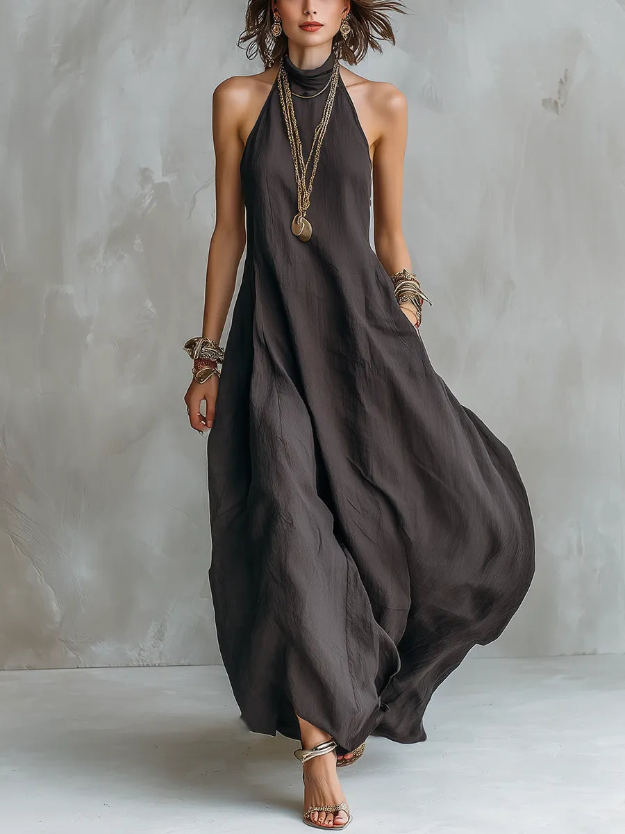 Charcoal Gray Bohemian Style Off The Shoulder Loose Maxi Dress