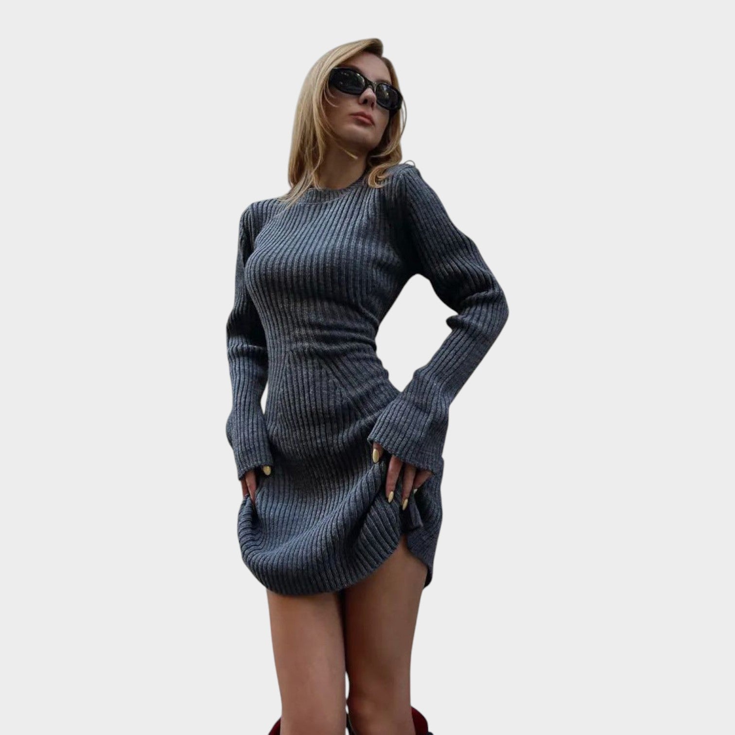 Textured Long Sleeve Mini Dress