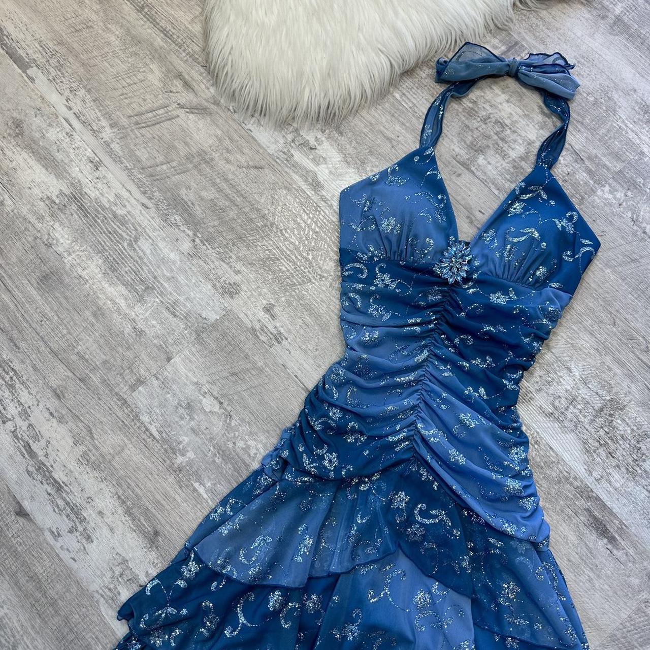 Dark blue homecoming dress Yk mini backless dress with sparkling floral rhinestone ruffles short chiffon ball gown evening gown party dress