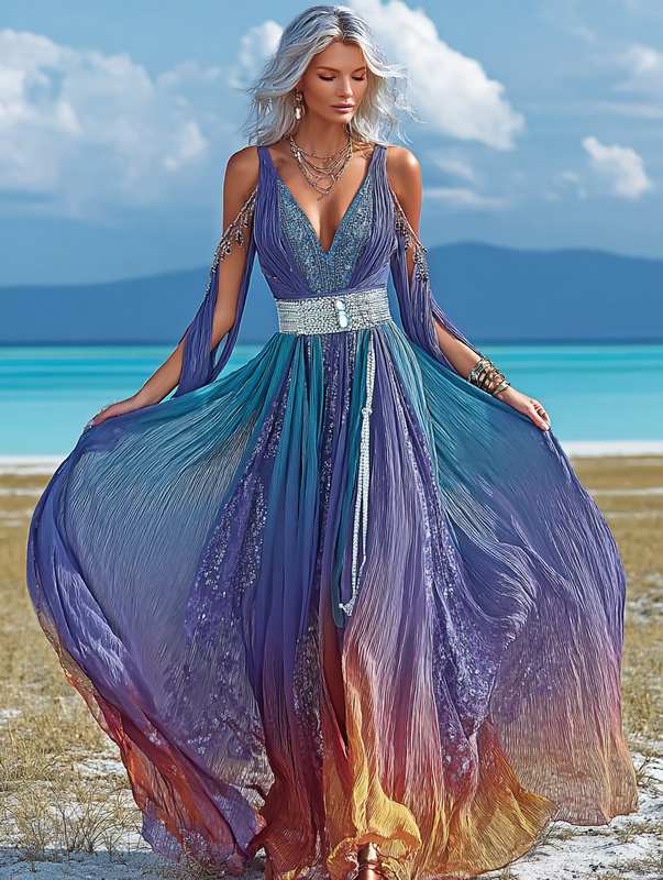 Summer vacation fashion elegant contrast color dress 4271