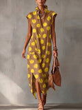 Artistic Brushstroke Polka Dot Cotton-linen Dress