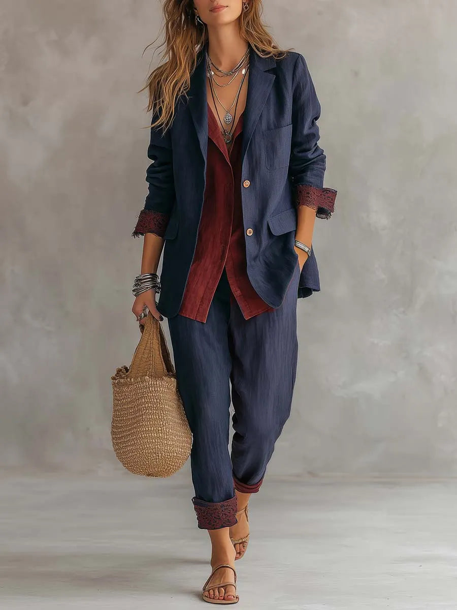 Lightweight Bohemian Cotton-Linen Suit Set