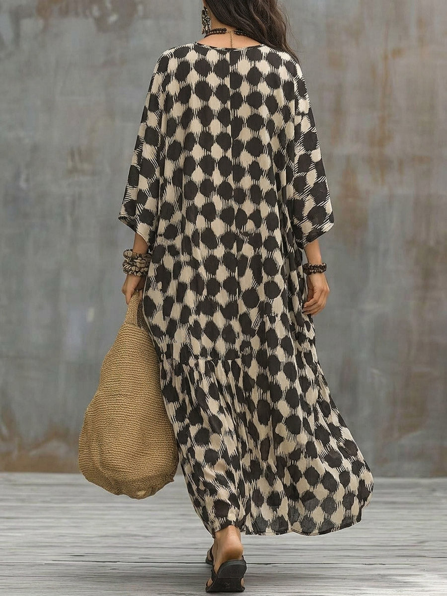 Women's Plaid Color Block Art Print Casual Cotton Linen Maxi Dress