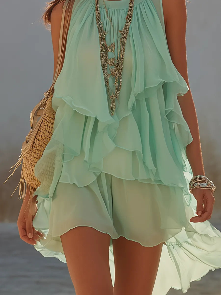 Fresh Mint Green Chiffon Mini Skirt