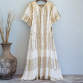 Women's Gold Sequin Striped Casual Linen Dress