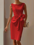 Solid Color Ruffled Bowknot Asymmeyric Sleeveless Elegant Urban Midi Dresses