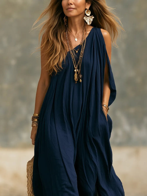 Bohemian Blue Chiffon Maxi Dress
