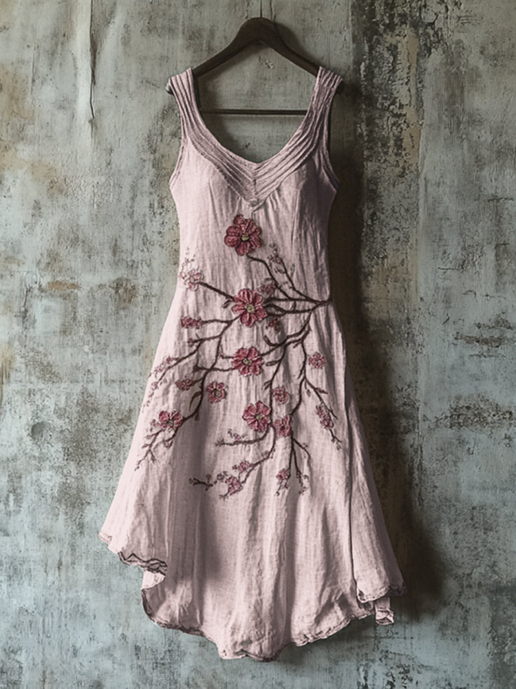 Vintage Celtic Knot With Cherry Blossoms Pattern Linen Tank Dress