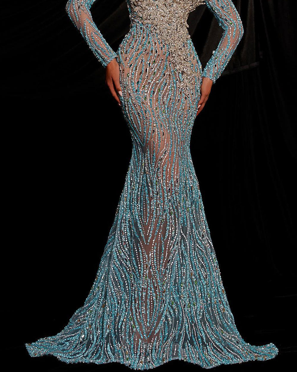 Sexy Crystal Embellished Sequin Gown