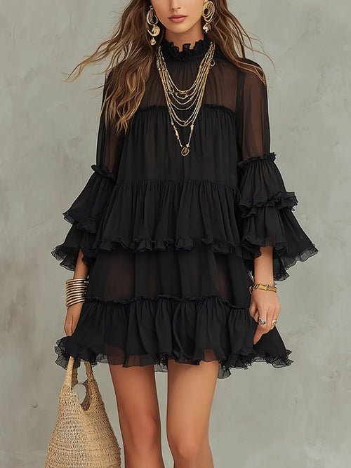 Bohemian Black Ruffled Dress