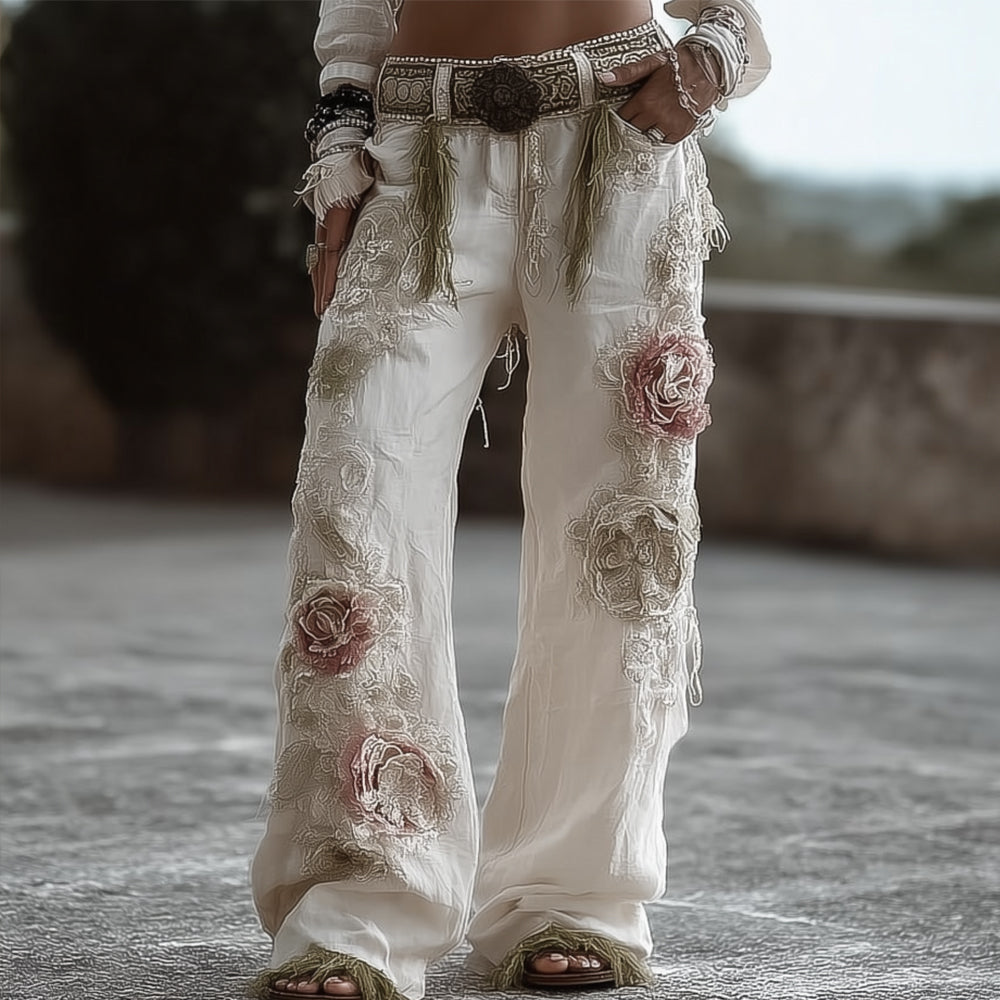 Women's Flower Vintage Lace Casual Pants