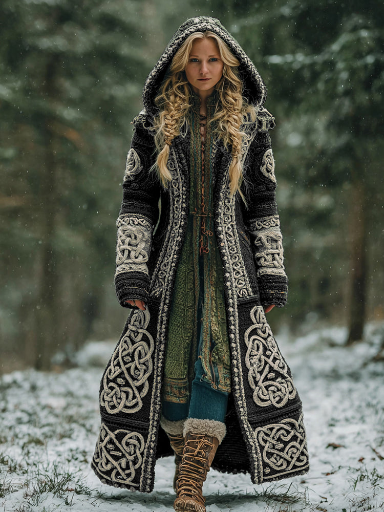 Women's Celtic Knot Irish Art Hooded Knit Cardigan