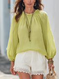 Light Green Lace-trimmed Top And Linen Shorts Set