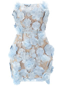 Strapless Embroidered Floral Corset Dress Blue