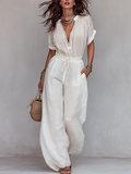 Lightweight White Drawstring Waist Wide-Leg Set