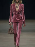 [24-hour shipping out]Vintage Elegant Rose Pink Velvet Suit