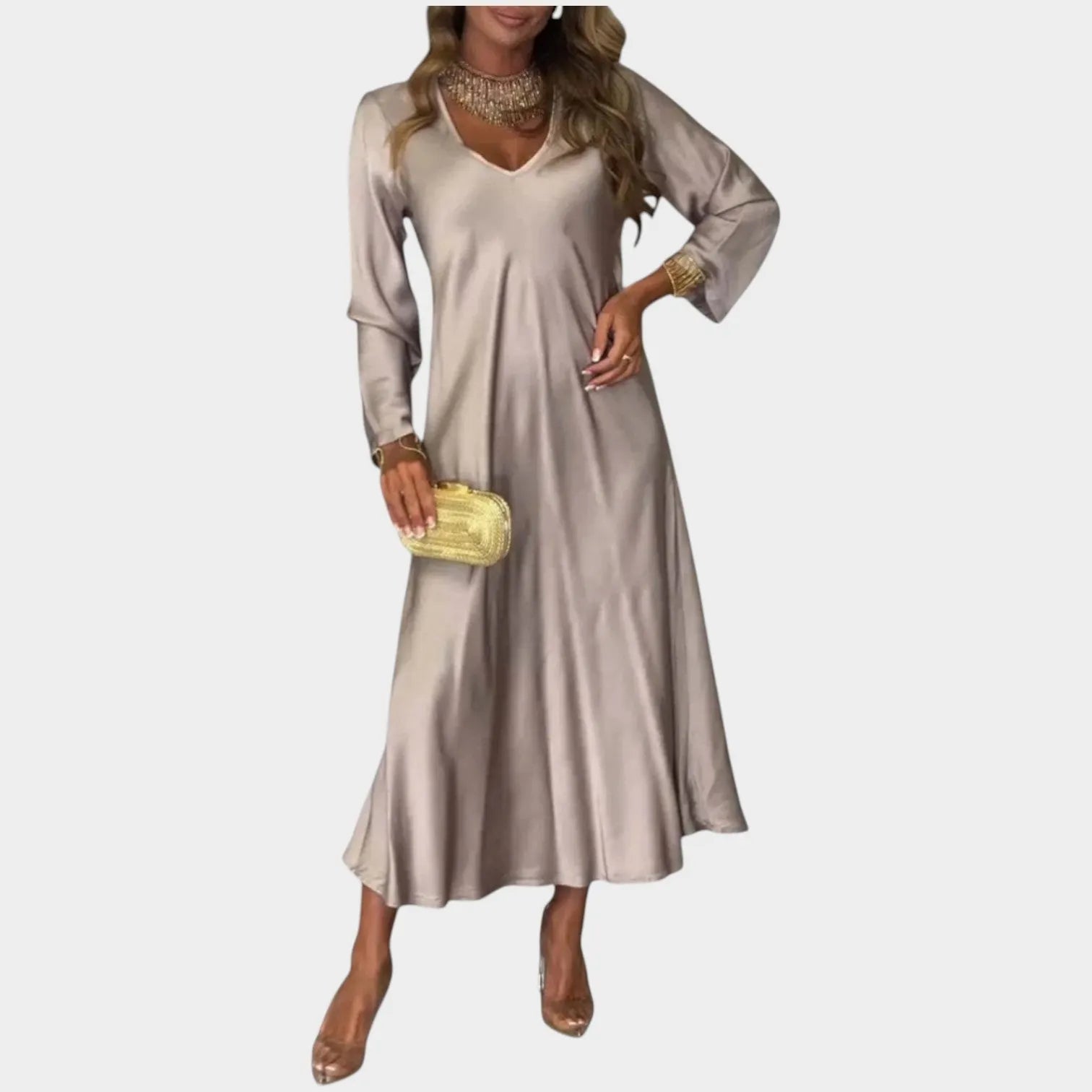 Elegant Satin V-Neck Maxi Dress