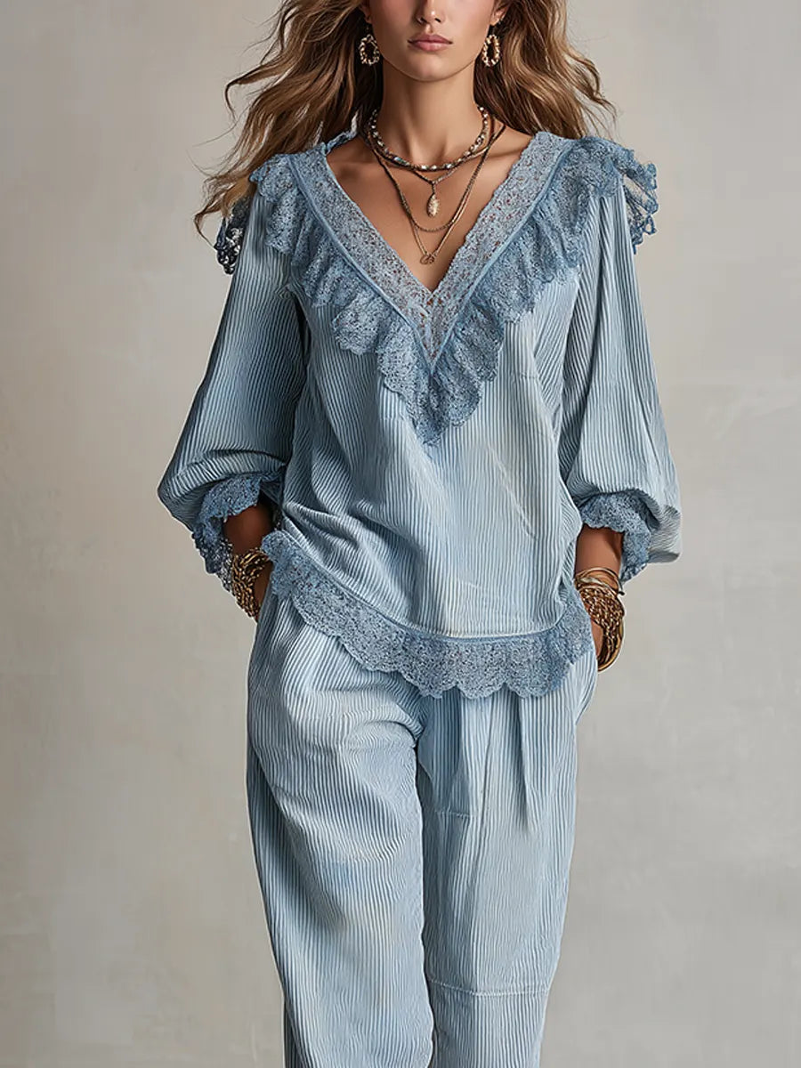 Bohemian Blue Lace Corduroy Suit