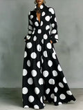 Women's Polka Dot Print Shirt-collar Long-sleeve Casual Loose A-line Dress