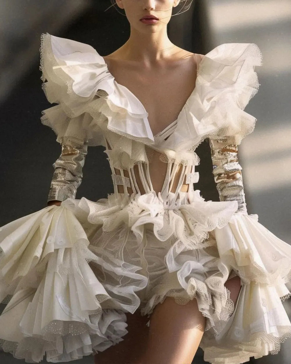 Ruffled Tulle Bodysuit