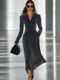 [24-hour shipping out]Fashion Retro Lapel Suit Style Midi Dress