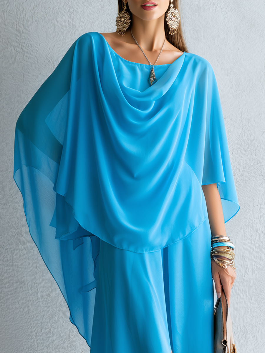 Bohemian Turquoise Draped Shawl Maxi Dress