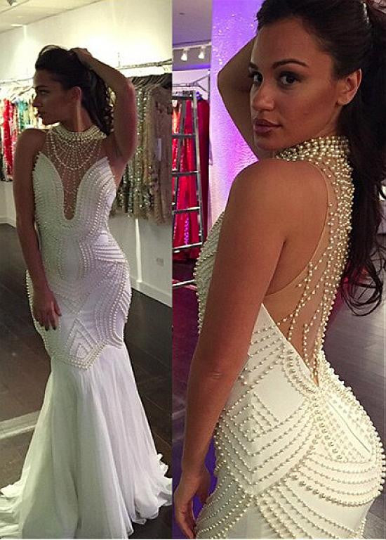 White Mermaid Evening Dresses With Beadings