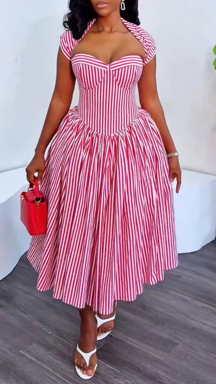 Stripe Corset Fit‑and‑Flare Midi Dress