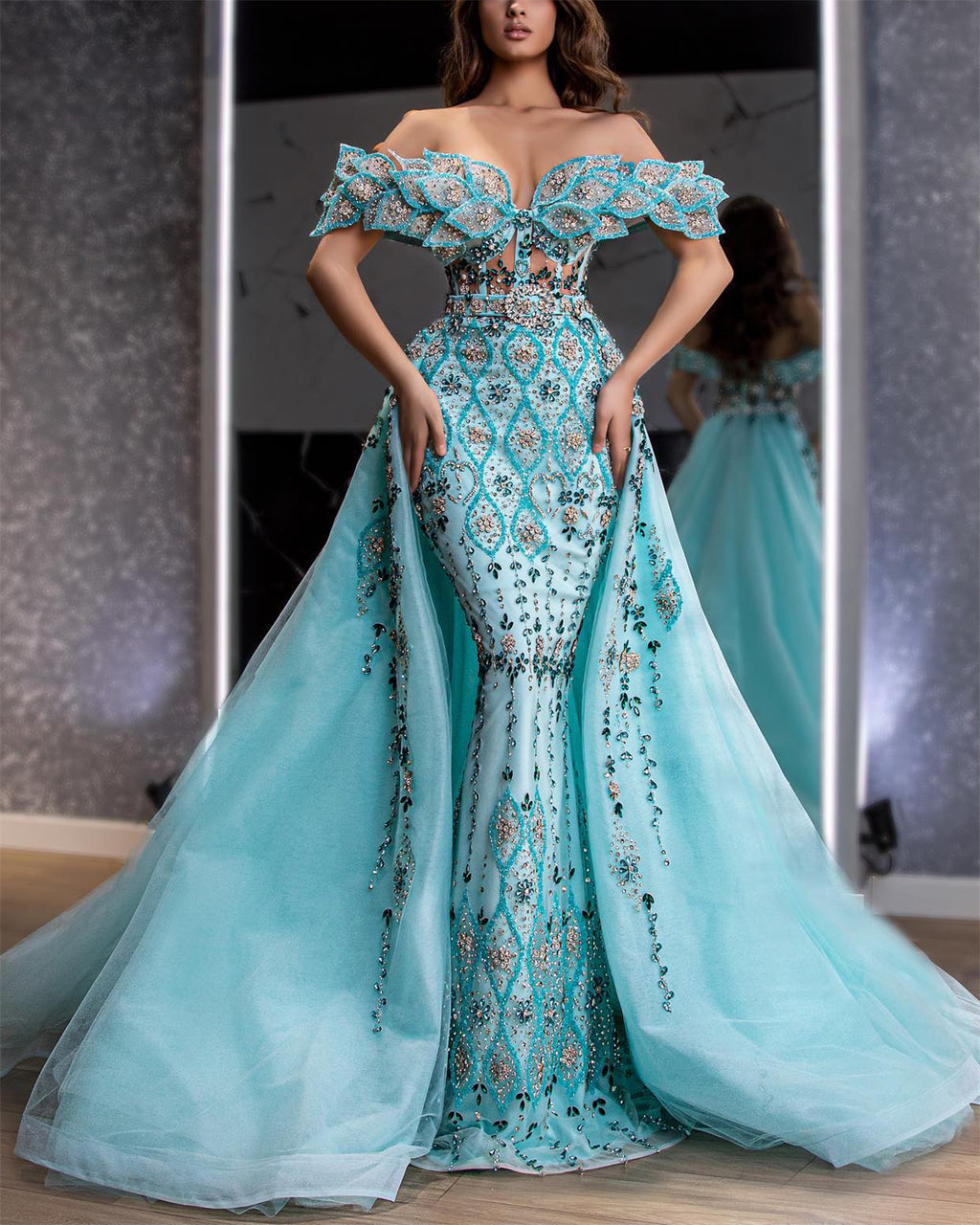 Women's Solid Color Embroidery Sequins Dress - 01