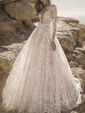 Sexy Deep V-Neck Lace See-Through Backless Empire A-Line Wedding Maxi Dress