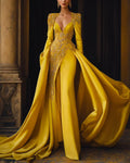 \Women' Yellow Embroidered Jumpsuit
