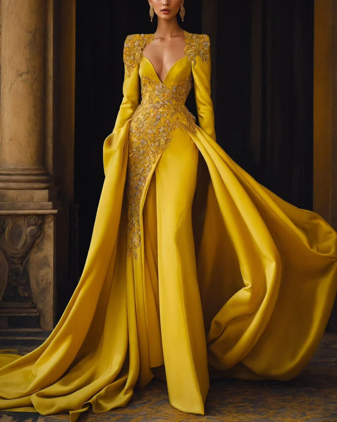 \Women' Yellow Embroidered Jumpsuit