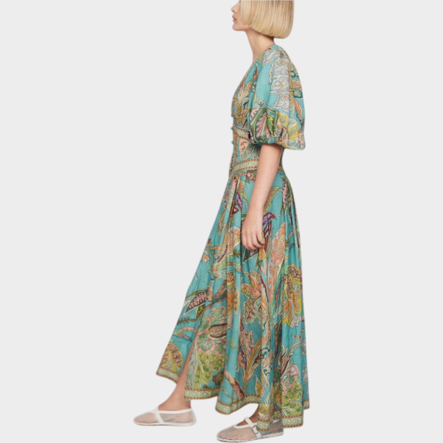 Bohemian Print Puff Sleeve Maxi Dress