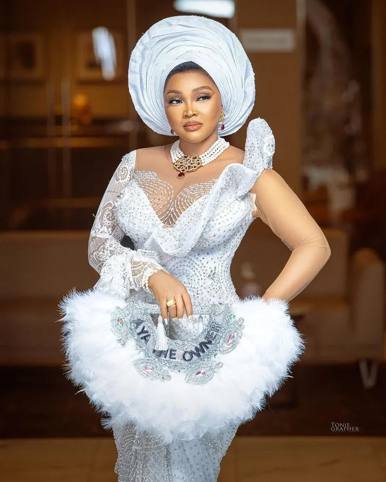 White Luxury Wedding Dress, Birthday dress, African clothing, African fashion, Prom dress, Wedding Guest, Owanbe,Engagement Dress,Photoshoot