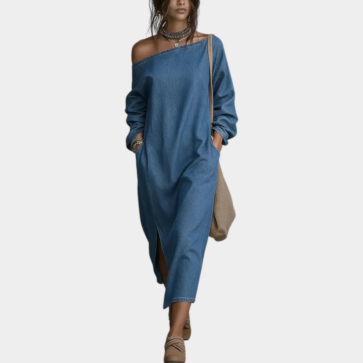 Off-Shoulder Relaxed Midi Dress