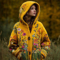 Vintage Cottage Wild Flowers Embroidered Cozy Knit Hooded Cardigan